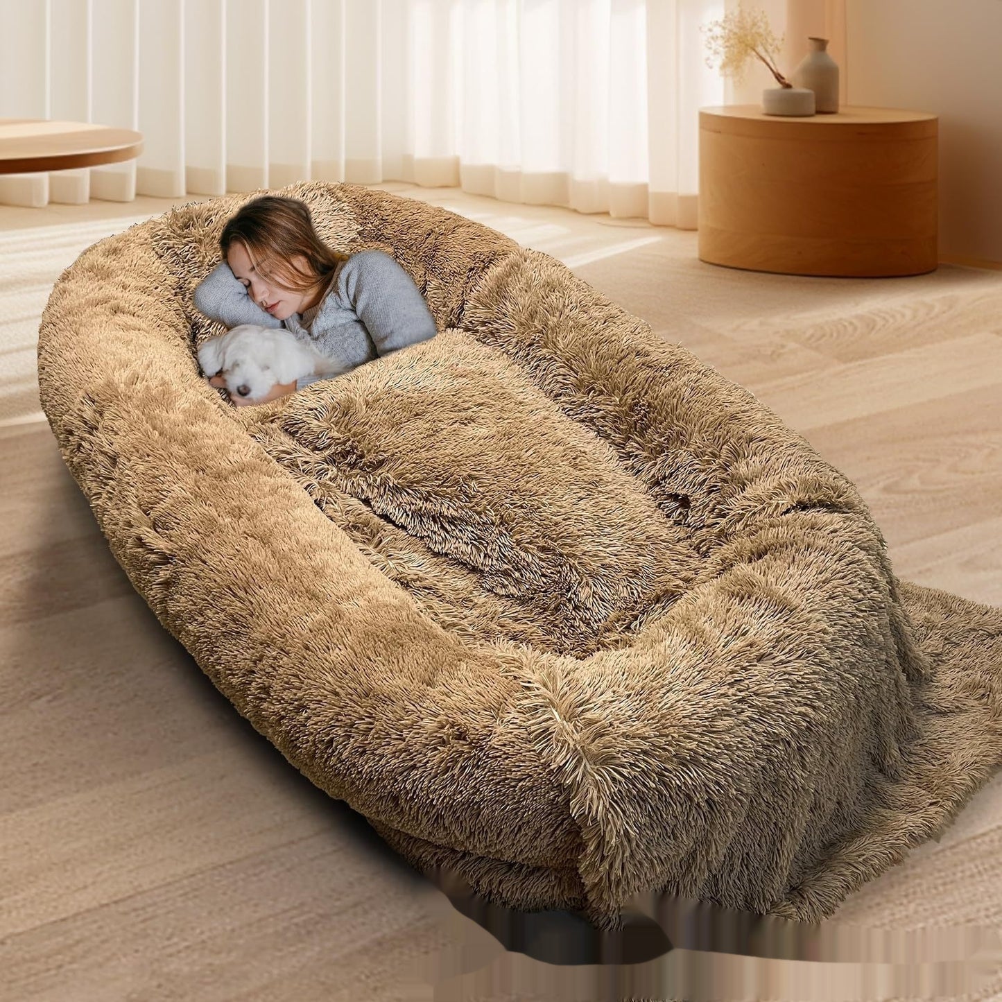 Oversized Pet Sofa - Queen-Size Plush Bed for Owner & Dog