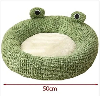 Cartoon Frog Pet Bed - Cute Plush Cat & Small Dog Bed