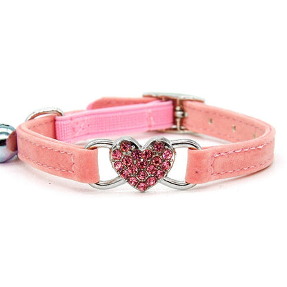 Cute Cat Collar with Heart Charm - Adjustable Kitty Collar