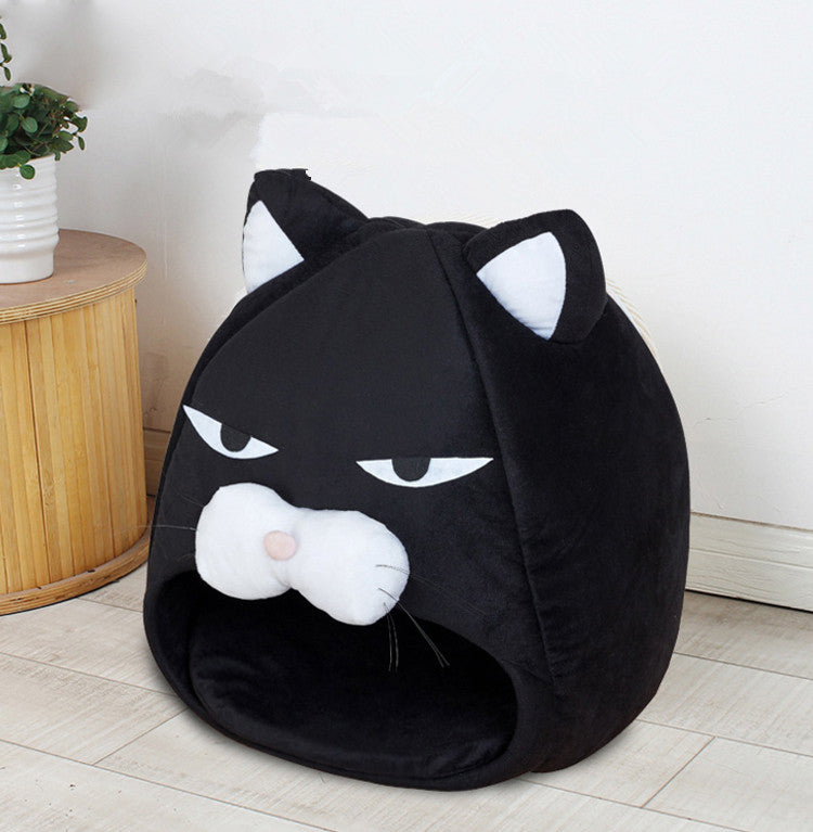 Enclosed Plush Cat House Bed - Washable Waterproof Nest