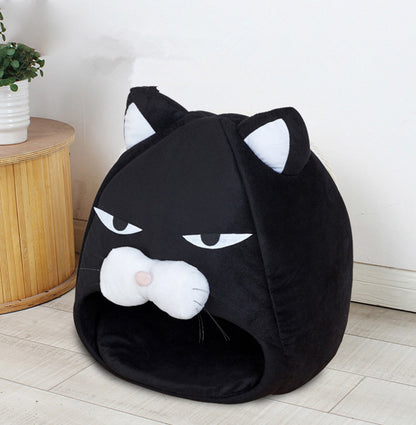 Enclosed Plush Cat House Bed - Washable Waterproof Nest
