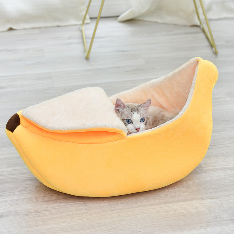 Banana-Shaped Pet Bed - Washable Long-Hair Cat & Dog Nest