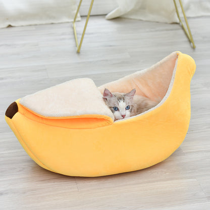 Banana-Shaped Pet Bed - Washable Long-Hair Cat & Dog Nest