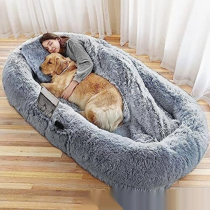 Oversized Pet Sofa - Queen-Size Plush Bed for Owner & Dog