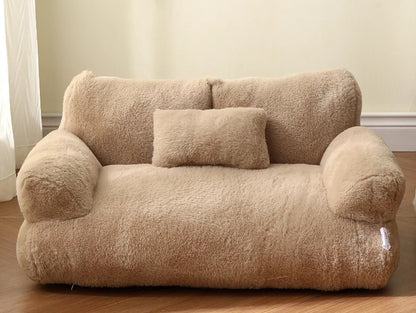 Luxury Cat Bed Sofa - Warm Plush Pet Nest with Pillow