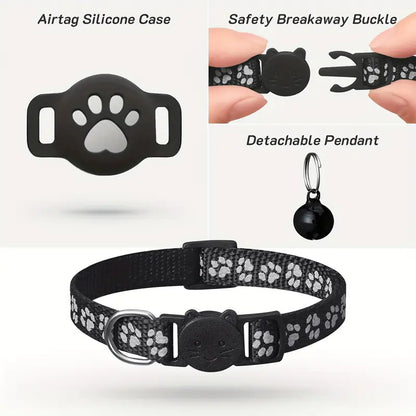 Cartoon Cat Collar with Locator Pouch - Reflective Kitty Collar