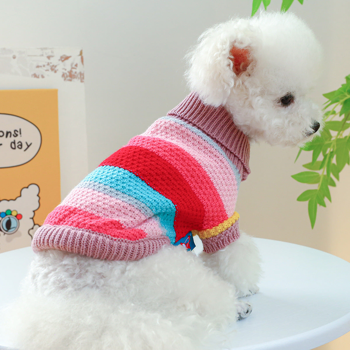 Colorful Striped Dog Sweater - Cozy Ring-Neck Pullover