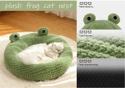 Cartoon Frog Pet Bed - Cute Plush Cat & Small Dog Bed