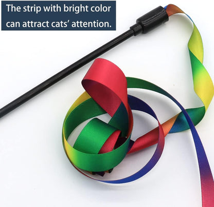 Rainbow Cat Wand Toy - Interactive Ribbon Teaser