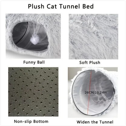 Foldable Plush Cat Tunnel & Nest Bed - Cozy Winter Kennel