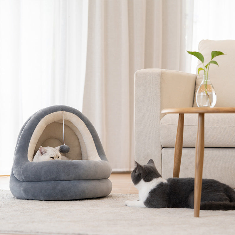 Cozy Cat House Bed - Soft Warm Kitten Sofa with Removable Mat