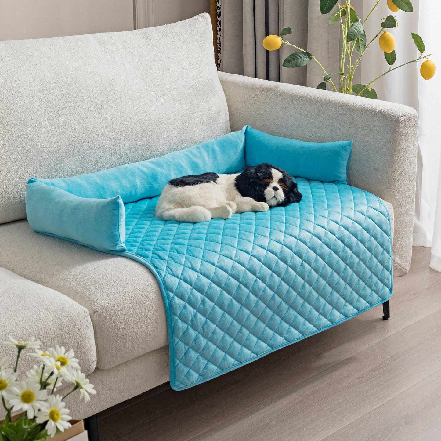 Dog Sofa Bed - Cushioned Pet Couch with Furniture Protector
