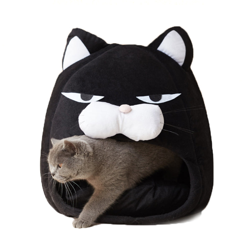 Enclosed Plush Cat House Bed - Washable Waterproof Nest