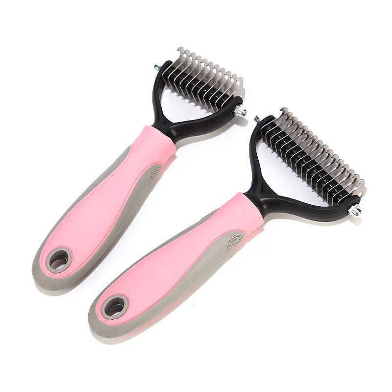 Double-Sided Pet Dematting Brush - Stainless Steel Shedding Comb