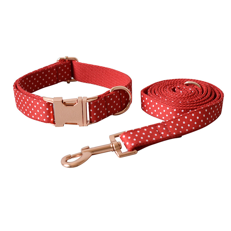 Red Dot Dog Collar & Leash Set with Bow Tie - Stylish Walking Set