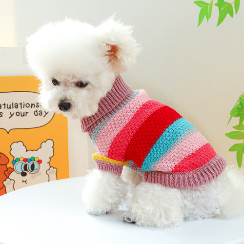 Colorful Striped Dog Sweater - Cozy Ring-Neck Pullover