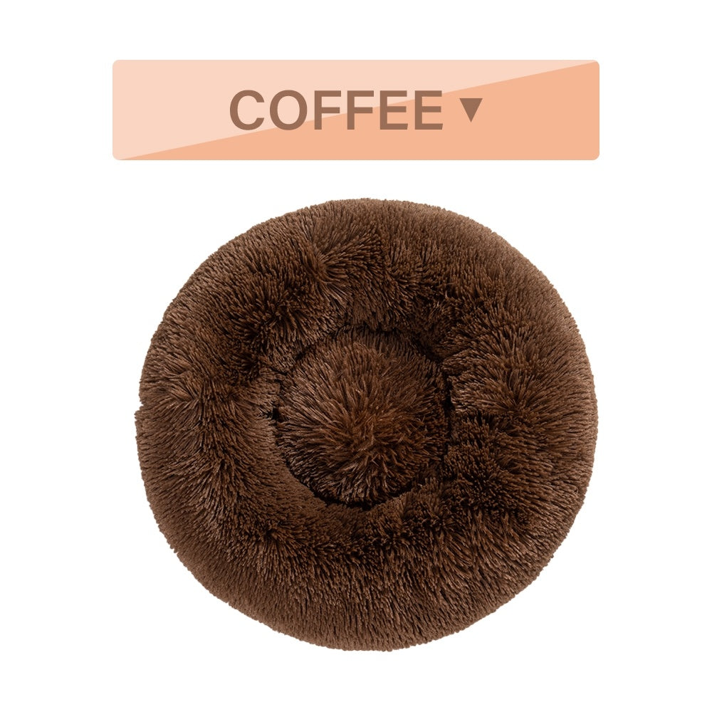 Fluffy Donut Dog Bed - Calming Plush Pet Cushion (S-XL)