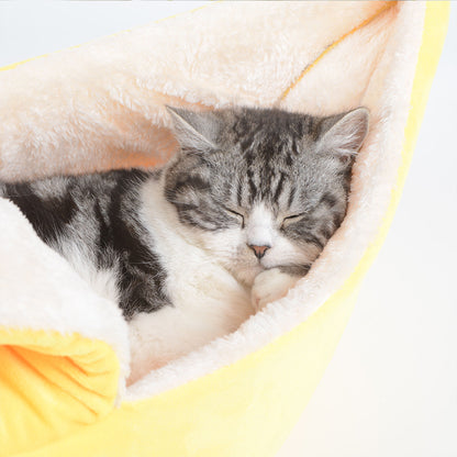 Banana-Shaped Pet Bed - Washable Long-Hair Cat & Dog Nest
