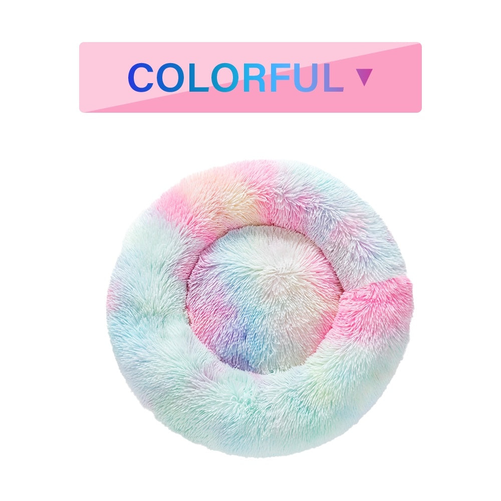 Fluffy Donut Dog Bed - Calming Plush Pet Cushion (S-XL)