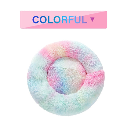 Fluffy Donut Dog Bed - Calming Plush Pet Cushion (S-XL)