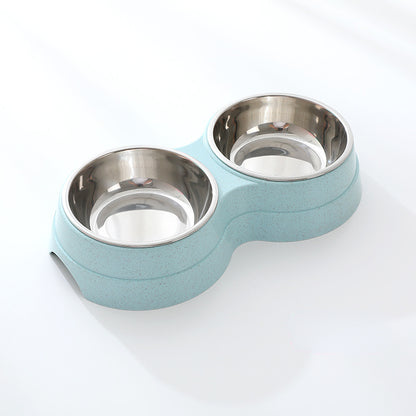 Double Stainless Steel Pet Bowl - Food & Water Feeder for Dogs & Cats