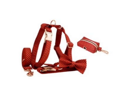 Red Dot Dog Collar & Leash Set with Bow Tie - Stylish Walking Set