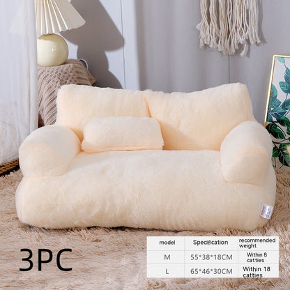 Luxury Cat Bed Sofa - Warm Plush Pet Nest with Pillow