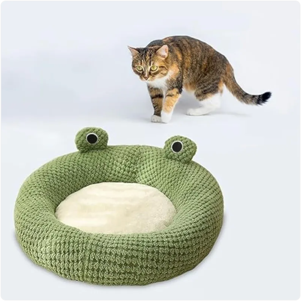 Cartoon Frog Pet Bed - Cute Plush Cat & Small Dog Bed