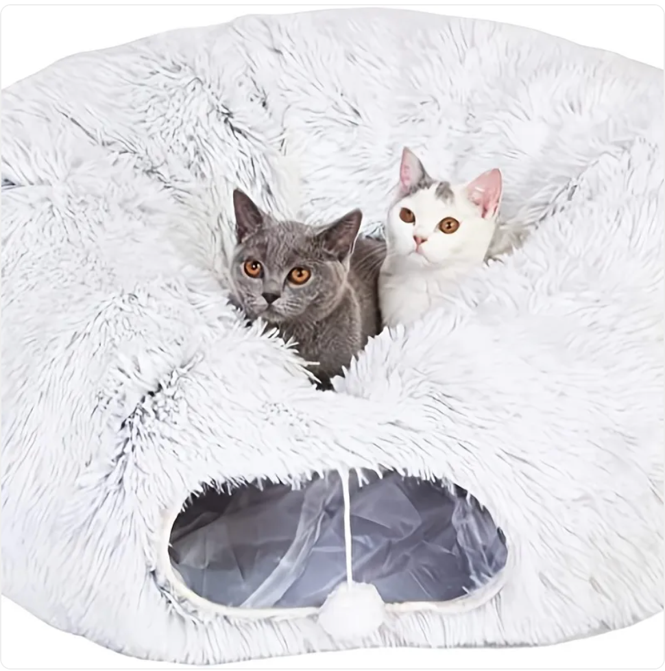 Foldable Plush Cat Tunnel & Nest Bed - Cozy Winter Kennel