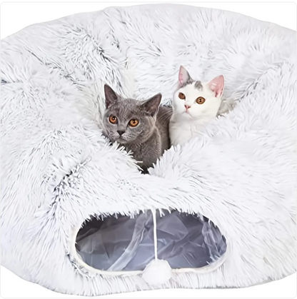 Foldable Plush Cat Tunnel & Nest Bed - Cozy Winter Kennel