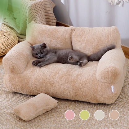 Luxury Cat Bed Sofa - Warm Plush Pet Nest with Pillow