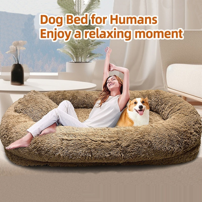 Oversized Pet Sofa - Queen-Size Plush Bed for Owner & Dog