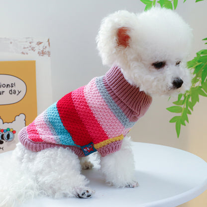 Colorful Striped Dog Sweater - Cozy Ring-Neck Pullover