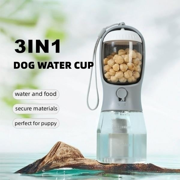 3-in-1 Dog Travel Cup - Water, Food & Waste Bag Dispenser