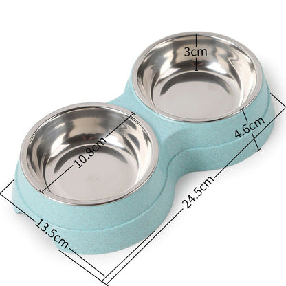 Double Stainless Steel Pet Bowl - Food & Water Feeder for Dogs & Cats
