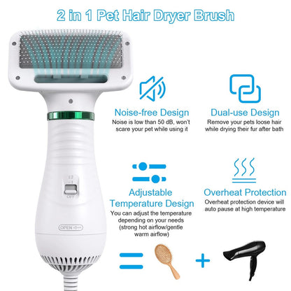 Portable 2-in-1 Dog Hair Dryer - Grooming Blower & Brush