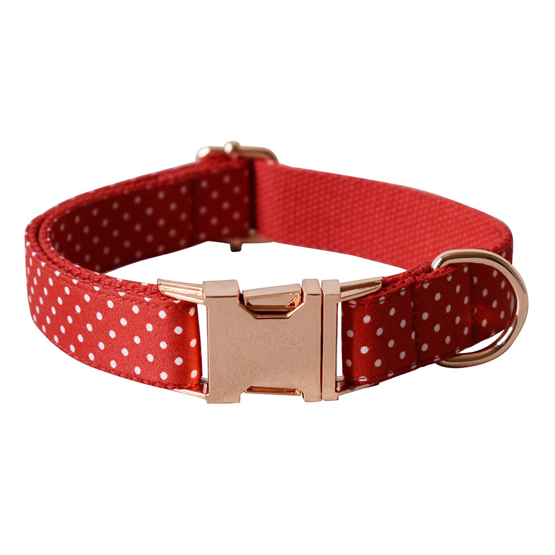 Red Dot Dog Collar & Leash Set with Bow Tie - Stylish Walking Set
