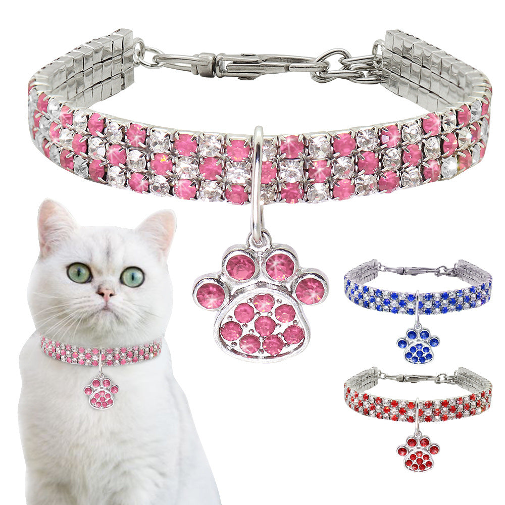 Rhinestone Pet Necklace - Elastic Cat & Dog Jewelry Collar