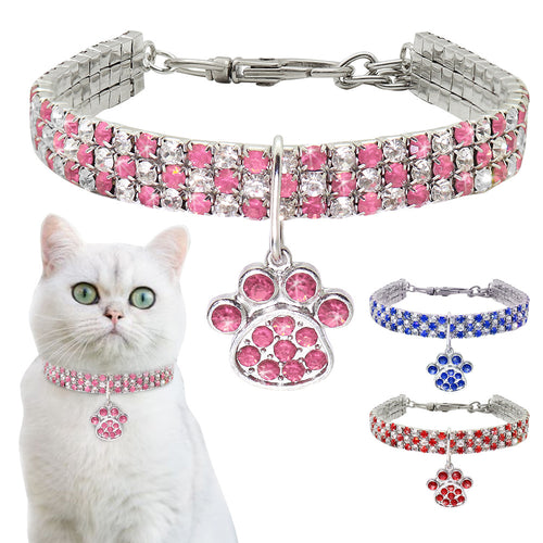 Rhinestone Pet Necklace - Elastic Cat & Dog Jewelry Collar