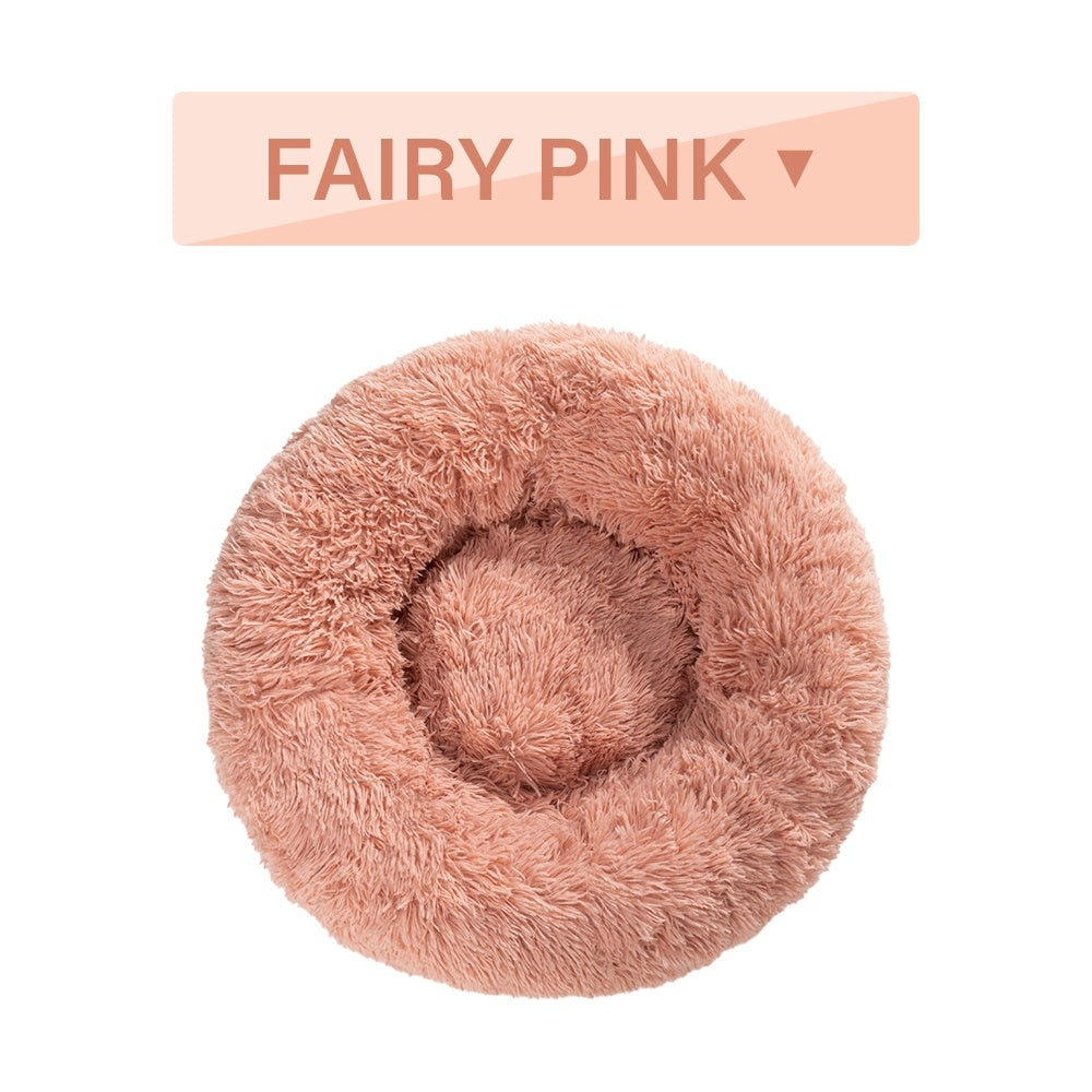 Fluffy Donut Dog Bed - Calming Plush Pet Cushion (S-XL)