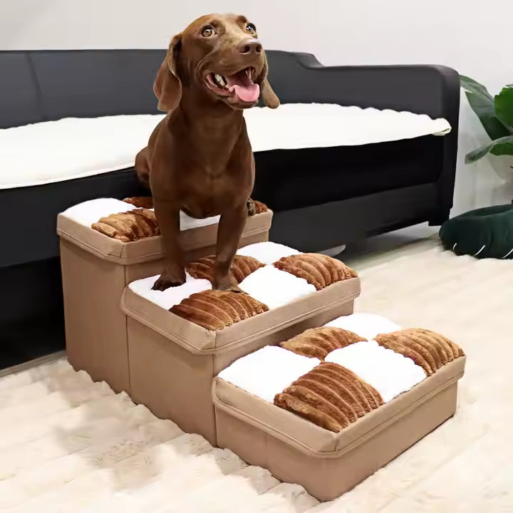 Luxury Dog Stairs with Storage - Handmade Chessboard Steps