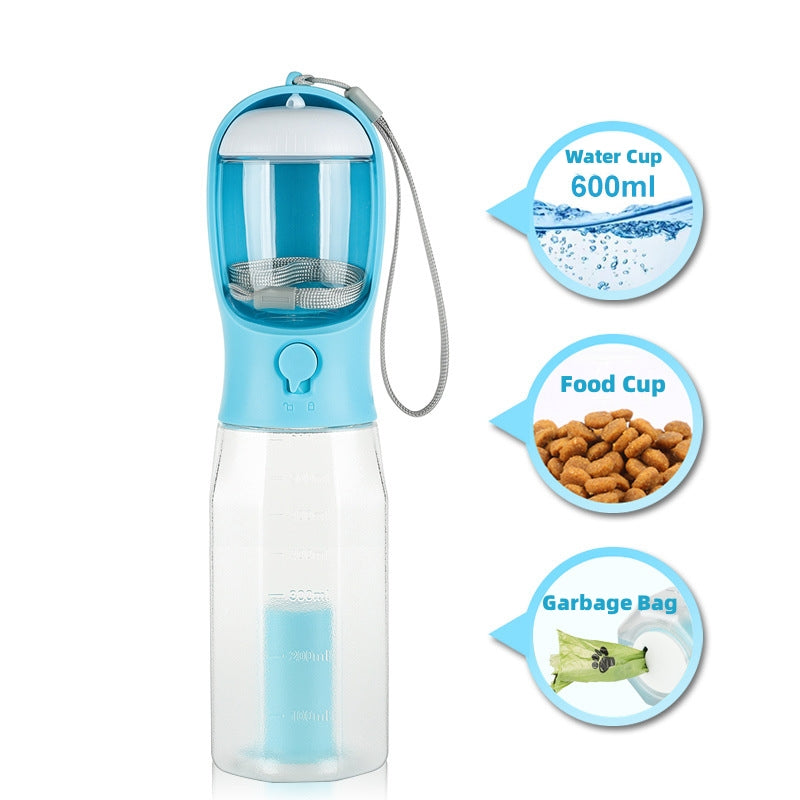 3-in-1 Portable Dog Water Bottle - Travel Feeder & Waste Dispenser