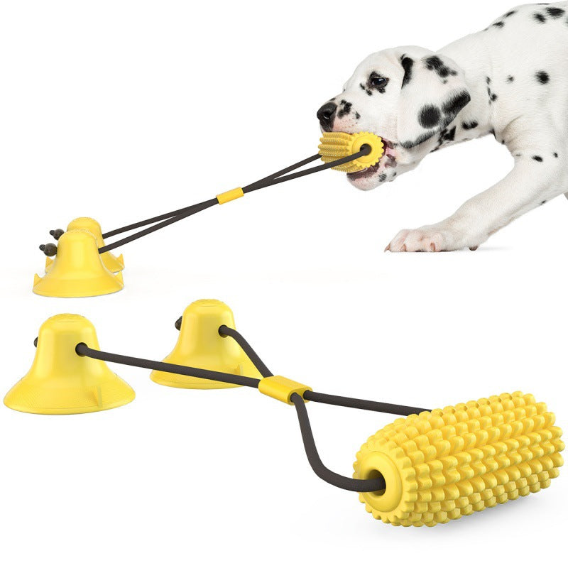 Corn-Shaped Dog Chew Toy with Suction Cup - Squeaky Tug Toy