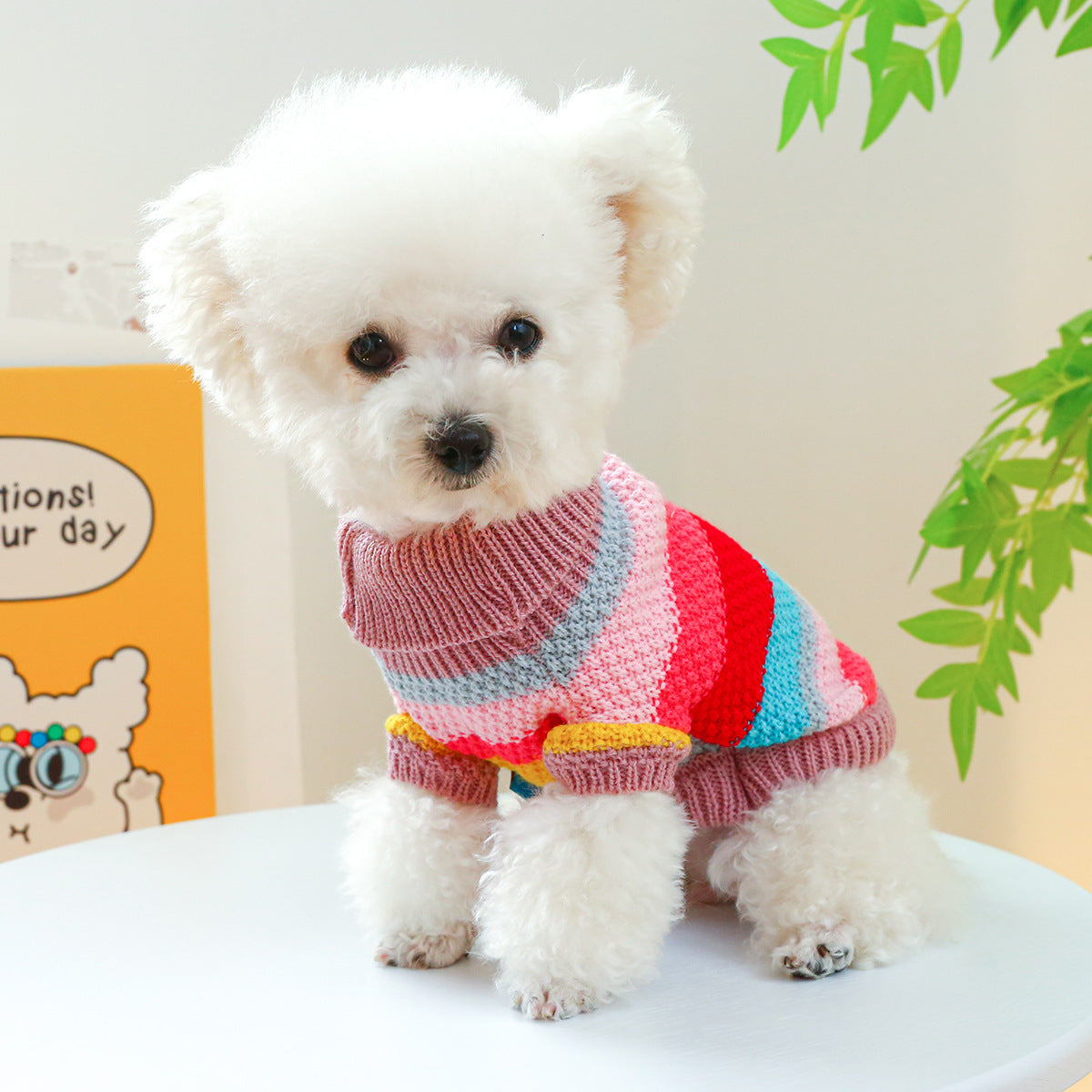 Colorful Striped Dog Sweater - Cozy Ring-Neck Pullover