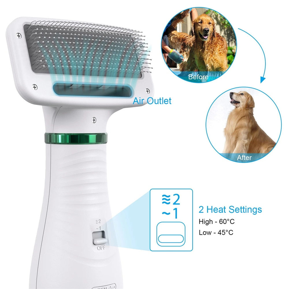 Portable 2-in-1 Dog Hair Dryer - Grooming Blower & Brush