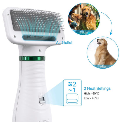 Portable 2-in-1 Dog Hair Dryer - Grooming Blower & Brush