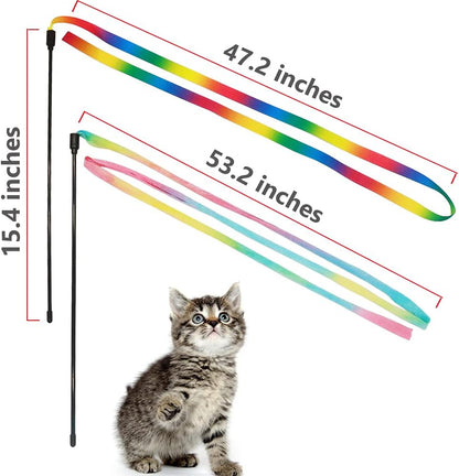 Rainbow Cat Wand Toy - Interactive Ribbon Teaser