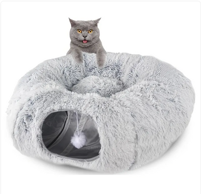 Foldable Plush Cat Tunnel & Nest Bed - Cozy Winter Kennel