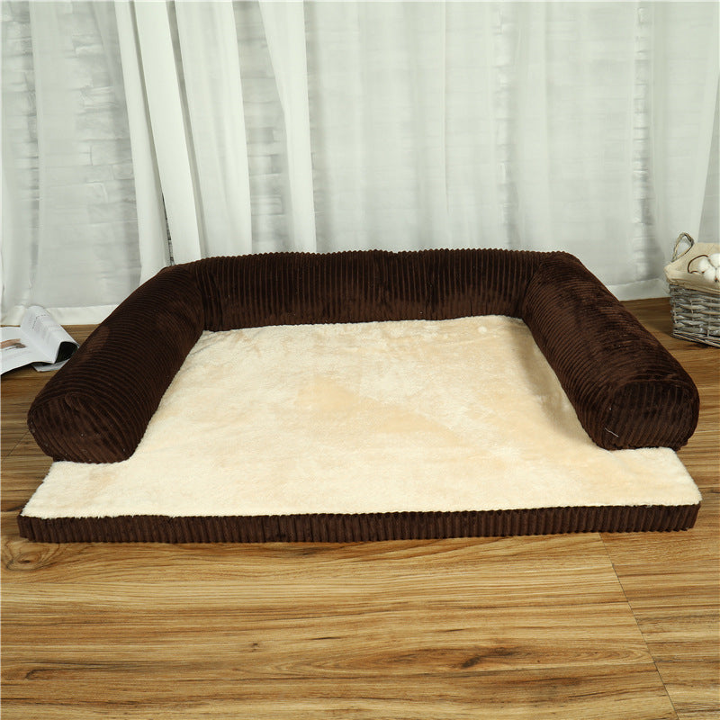 Corduroy Dog Sofa Bed - Soft Pet Bed with Non-Slip Base