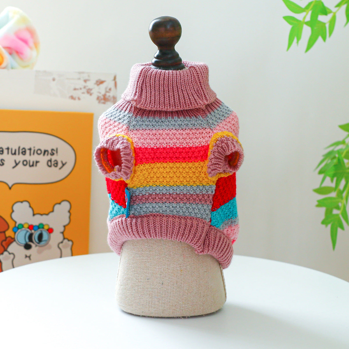 Colorful Striped Dog Sweater - Cozy Ring-Neck Pullover